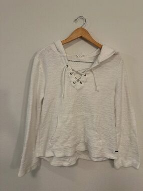 Roxy White Lace Up Pullover Hoodie Women's M Organic Cotton Kangaroo Pocket